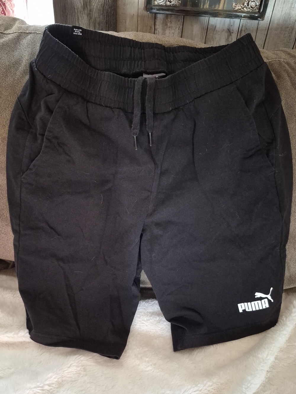 Puma Black Men's Athletic Drawstring Shorts with Logo Size Medium